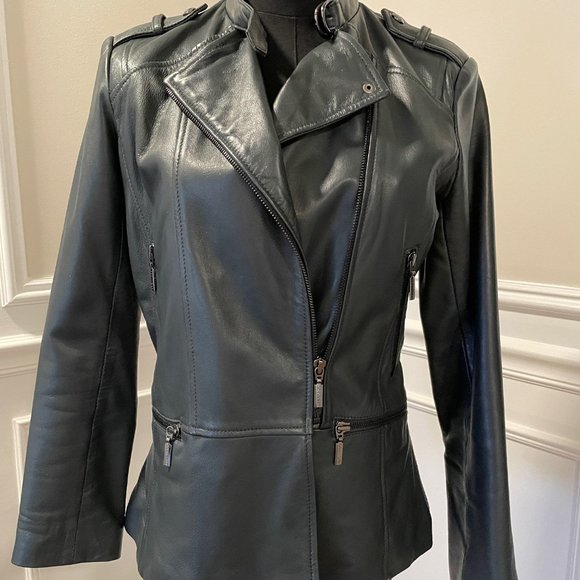 Bernardo Dark Green Grayish Soft Leather Jacket Size XS.  EUC. - Picture 1 of 11